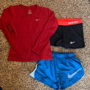 Nike Bundle! Shorts, spandex and long sleeve tee